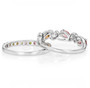 back view of multi color tourmaline and white zircon stackable two ring set in rhodium over sterling silver
