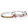 front view of multi color tourmaline and white zircon stackable two ring set in rhodium over sterling silver