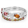 side view of multi color tourmaline and white zircon stackable two ring set in rhodium over sterling silver