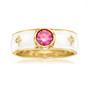 pink topaz diamond and white enamel band ring in 18k yellow gold over sterling silver