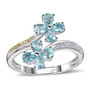 blue apatite yellow sapphire and moissanite flower bypass ring in rhodium over sterling silver