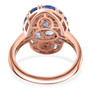 full view of kyanite and white zircon celestial cluster ring in 18k rose gold over sterling silver