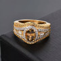 golden tanzanite yellow sapphire and zircon ring in 18k yellow gold over sterling silver shown in a lifestyle photo
