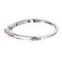 side view of mahenge pink spinel and white zircon bangle bracelet in rhodium over sterling silver
