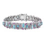blue zircon pink sapphire and moissanite cluster tennis bracelet in rhodium over sterling silver