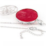 back view of reversable and interchangeable 30mm red purple and green jade dragon and flower pendant necklace set in rhodium over sterling silver