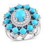 turquoise tanzanite and moissanite halo ring in rhodium over sterling silver