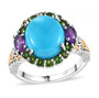 turquoise chrome diopside and amethyst ring in 18k yellow gold and rhodium over sterling silver