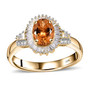 orange tourmaline and diamond halo ring in solid 10k yellow gold