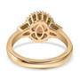 full view of orange tourmaline and diamond halo ring in solid 10k yellow gold