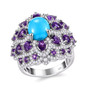 turquoise amethyst and moissanite dome ring in rhodium over sterling silver