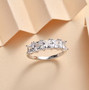 close up of five stone princess cut cubic zirconia ring in rhodium over sterling silver