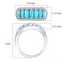 side view of turquoise seven stone band ring with moissanite accents in rhodium over sterling silver