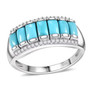 turquoise seven stone band ring with moissanite accents in rhodium over sterling silver