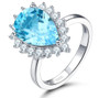 full view of citrine or sky blue topaz and white zircon halo ring and pendant in rhodium over sterling silver