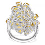 full view of tanzanian yellow opal chrome diopside and zircon flower cluster ring in rhodium over sterling silver