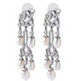 side view of freshwater pearl and moissanite chandelier earrings in rhodium over sterling silver