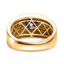 back view of blue and white moissanite gents solitaire ring in 18k yellow gold over sterling silver