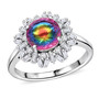 quartz doublet and moissanite halo ring in rhodium over sterling silver