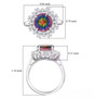quartz doublet and moissanite halo ring in rhodium over sterling silver shown for size comparison