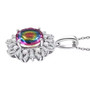side view of quartz doublet and moissanite halo pendant necklace in rhodium over sterling silver