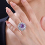 amethyst blue apatite and moissanite statement ring in rhodium over sterling silver worn on a hand