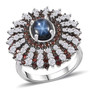 blue star sapphire brown zircon and white zircon ring in rhodium over sterling silver