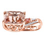 side view of morganite padparadscha sapphire and diamond pendant necklace in solid 14k rose gold