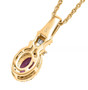 back view of purple garnet and yellow and white diamond pendant necklace in 18k yellow gold over sterling silver