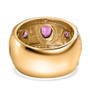 back view of purple garnet trilogy textured band ring with white zircon accents in 18k yellow gold over sterling silver