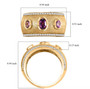 purple garnet trilogy textured band ring with white zircon accents in 18k yellow gold over sterling silver shown for size comparison
