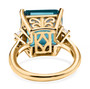 back view of blue fluorite and white topaz solitaire ring in 18k yellow gold over sterling silver
