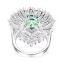back view of blue and green quartz triplet and moissanite ring in rhodium over sterling silver