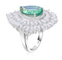 side view of blue and green quartz triplet and moissanite ring in rhodium over sterling silver