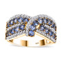 ceylon blue sapphire and white zircon crossover ring in 18k yellow gold over sterling silver