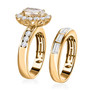 side view of white topaz two ring bridal set in 18k yellow gold over sterling silver
