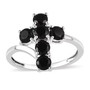 black spinel cross ring in rhodium over sterling silver