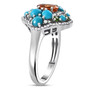 side view of spessartine garnet and multi gemstone ring in rhodium over sterling silver