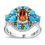 spessartine garnet and multi gemstone ring in rhodium over sterling silver