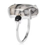 side view of austrian pinolith and black spinel trilogy ring in rhodium over sterling silver