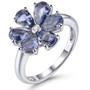 garnet and white zircon flower cluster ring in rhodium over sterling silver