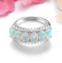 front view of ethiopian opal six stone band ring with white zircon accents in rhodium over sterling silver