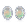 oval ethiopian opal and white zircon stud earrings in rhodium over sterling silver