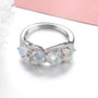 front view of ethiopian opal and white zircon ring in rhodium over sterling silver