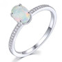 oval ethiopian opal and white zircon halo ring in rhodium over sterling silver