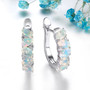 front view of ethiopian opal and white zircon hoop earrings in rhodium over sterling silver