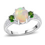 ethiopian opal chrome diopside and zircon trilogy ring in rhodium over sterling silver