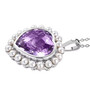 side view of rose de france amethyst heart and freshwater pearl halo pendant necklace in rhodium over sterling silver