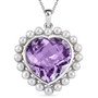 rose de france amethyst heart and freshwater pearl halo pendant necklace in rhodium over sterling silver