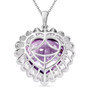 back view of rose de france amethyst heart and freshwater pearl halo pendant necklace in rhodium over sterling silver
